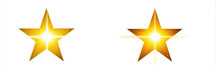 Obraz premium Two golden stars with bright white centers on a white background