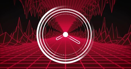 White dial emerging center starting rotating hands sweeping arcs pulsing red grid showing tempo - Powered by Adobe