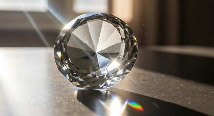 Brilliant diamond radiating prisms reflecting sunlight's captivating aura