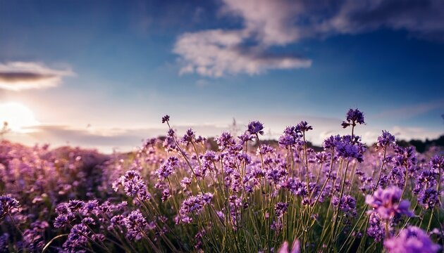 a close up view of a field with purple flowers