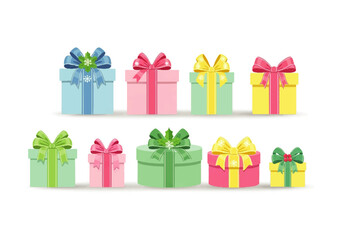Colorful gift boxes with ribbons and bows for celebrations.
