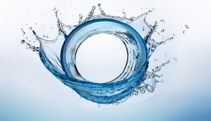 dynamic water ring splash in motion against white background with vibrant blue hues