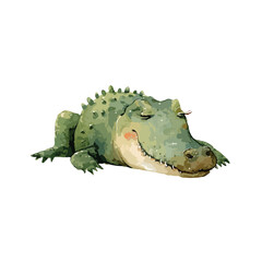 Cute Sleeping Alligator Watercolor Illustration 1.
