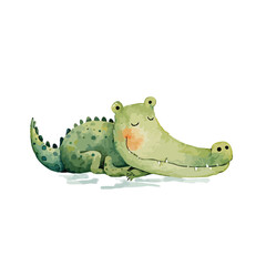Cute Sleeping Crocodile Watercolor Illustration 1.