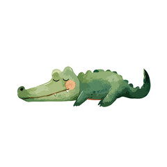 Cute Sleeping Crocodile Watercolor Illustration 2.