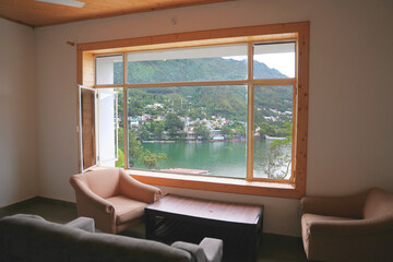Bhimtal lake view from cozy room window in Uttarakhand India