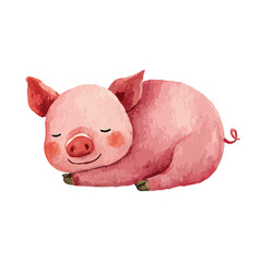 Cute Sleeping Pig Watercolor Illustration Adorable Farm Animal Art.