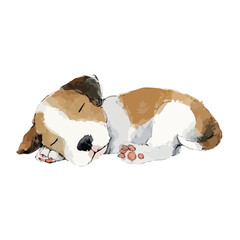 Cute Sleeping Puppy Watercolor Illustration 3.