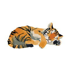 Cute Sleeping Tiger Cub Vector Illustration.