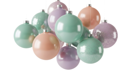 Pastel christmas ornaments holiday decorations tree decor on transparent background
