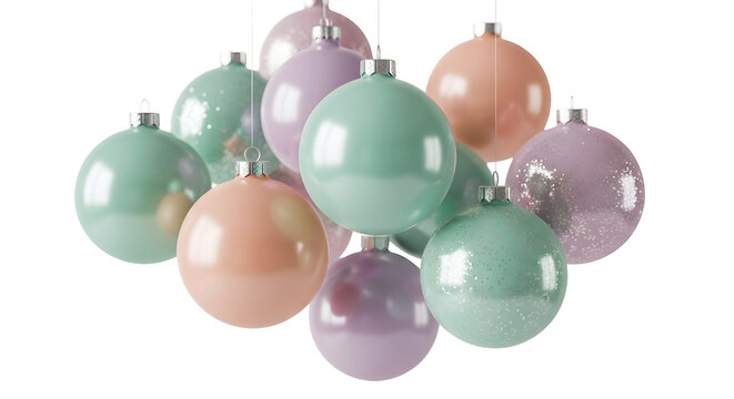 Pastel christmas ornaments holiday decorations tree decor on transparent background