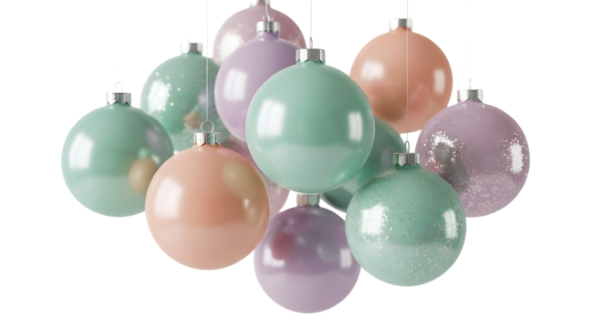 Pastel christmas ornaments holiday decorations tree decor on transparent background