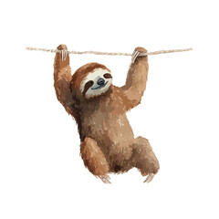 Cute Sloth Hanging on Rope Illustration Adorable Tropical Animal Art.