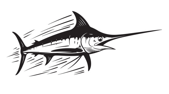 Dynamic marlin silhouette leaping with powerful speed, perfect for fishing enthusiasts, marine conservation campaigns, and nautical designs that evoke the thrill of deep sea adventures