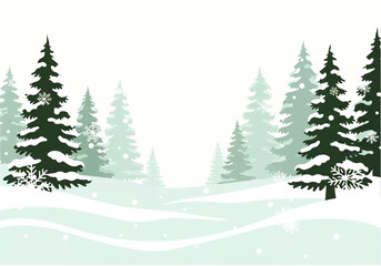 Obraz premium Snowy winter landscape with evergreen trees and snow covered ground.