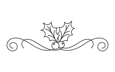 Elegant holly and swirl decorative flourish for christmas and winter designs