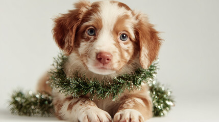Puppy Wearing Holiday Garland