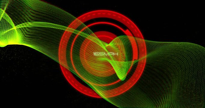 Green mesh entering upper-left, sweeping across center red HUD, updating speeds, visualizing change