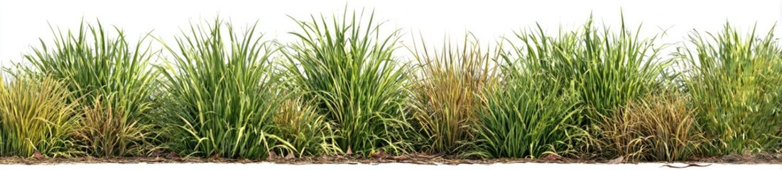 Obraz premium Patch of tall green and yellow grass, low angle view, on white