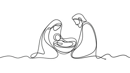 Minimalist line art nativity scene of holy family