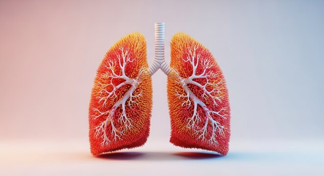 Artistic 3D illustration of healthy human lungs with intricate texture