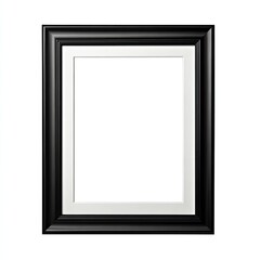 Elegant black picture frame with a white matte, centered on a white background