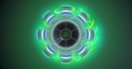On startup core disc ring spinning sector casting glow mods moving green aura pulsing showing power - Powered by Adobe