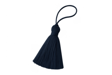 Navy blue decorative tassel against transparent background