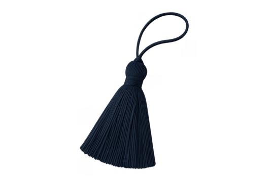 Navy blue decorative tassel against transparent background