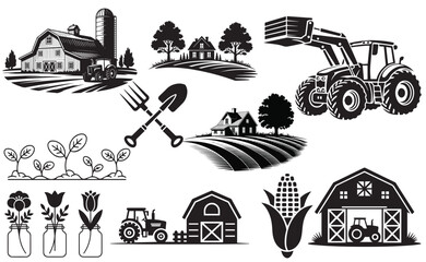 farm silhouette vector icon graphics and clipart design 