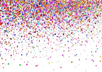 Multicolored confetti shower, sparse at the bottom, denser towards top