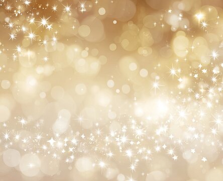 Ethereal gold backdrop with bokeh lights and glittering stars