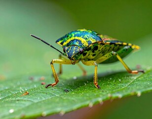 Vibrant Green And Blue Insect On A Leaf