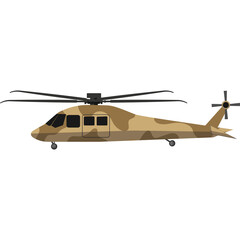 Pixel Art Military Helicopter in Desert Camouflage with Transparent Background Isolated Vector Illustration