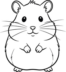 Cartoon hamster outline, cute rodent, black and white, coloring page, children’s activity, animal drawing, flat vector illustration