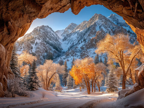 snow tunnel in the mountains - Powered by Adobe