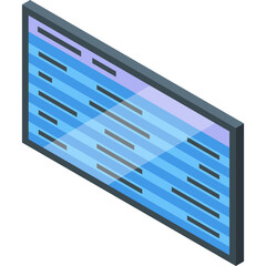 Isometric Digital Display Screen with Blue and Purple Gradient Lines Showing Abstract Data on a Transparent Background Minimalist Technology Concept