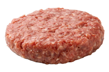 Single Raw Ground Beef Patty Isolated on White