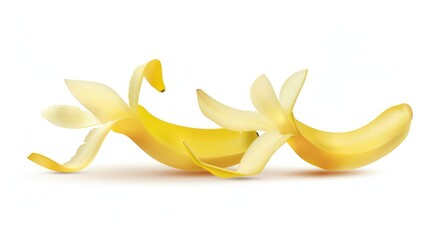 Banana with Peels Removed on White Background