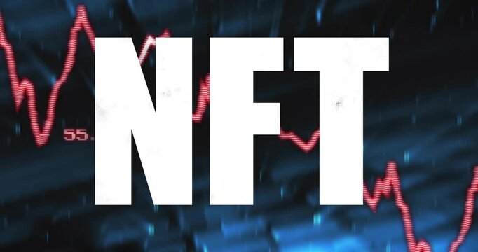 Torn-paper reveal starting, white NFT letters appearing then fragmenting, exposing red chart