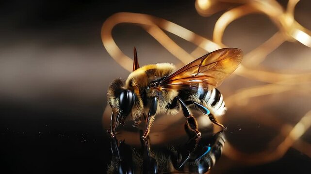 Bee captured in close-up with wings spread