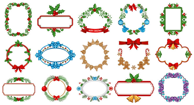Collection of assorted christmas themed decorative frames and borders set