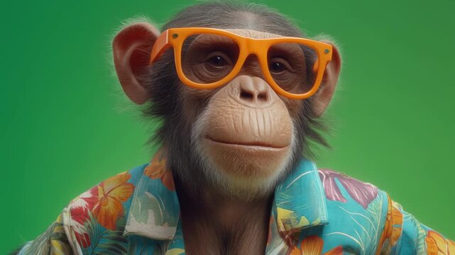 Funny monkey wearing sunglasses and a tropical shirt, perfect for playful and vibrant projects