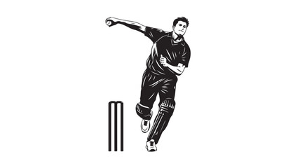 Cricket bowler vector illustration action pose isolated on white background for sports design and advertising