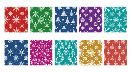 A collection of christmas themed patterns with snowflakes and christmas trees