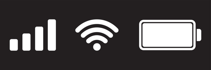 Mobile phone status bar icons wifi, signal, and battery indicators. Status bar icon. Status bar phone icon vector illustration. Set of android status bar icon vector set. Smartphone notification icon.