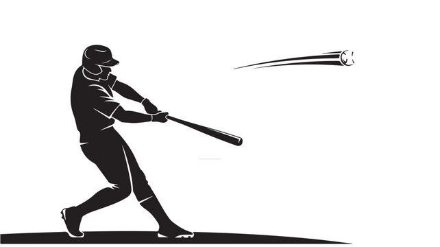 Silhouette of a baseball player swinging a bat vector illustration of a sports action isolated on white background