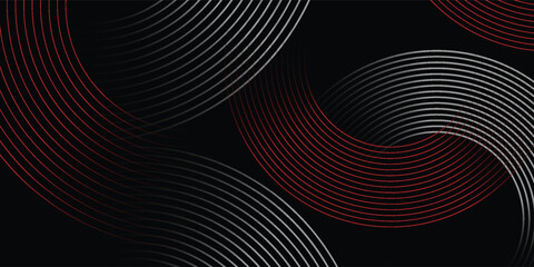 Abstract grey and red circle line vector on dark background. Modern simple overlap circle lines texture creative design. Suit for poster, cover, banner, flyer, brochure, presentation, website.eps10