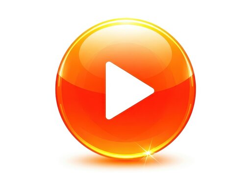 Orange play button isolated on white background glossy orange button with play icon vector illustration of play button icon