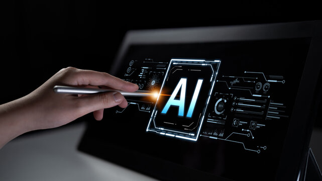 A futuristic user interface for business intelligence. This advanced AI dashboard displays complex data analysis, charts, and graphs for strategic corporate insights. Fermion